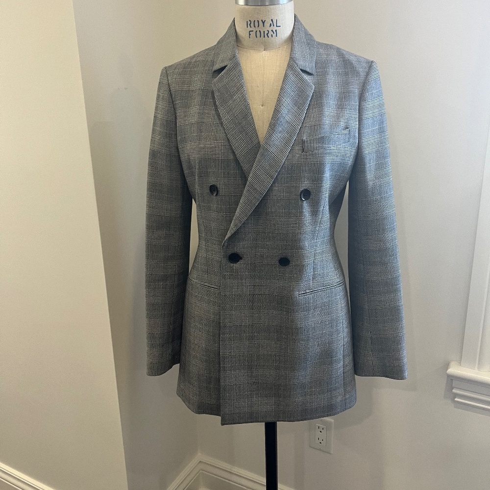BCBG double breasted plaid blazer